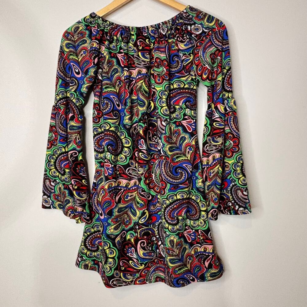 Colorful Paisley Bell Sleeve Tunic Dress/Top Women's Small/Medium - Picture 4 of 8